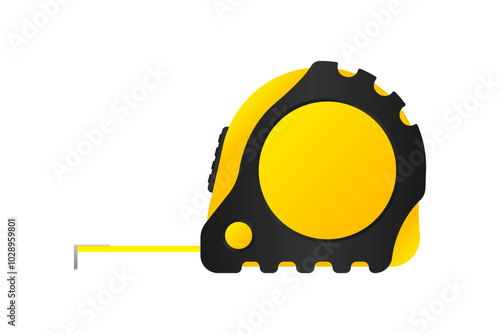 Roulette Measure. Yellow building tool. Tape measure with scale, metric measuring tape centimeters. Vector illustration.