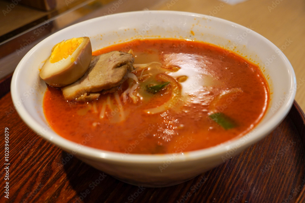 Japanese spicy ramen with eggs and meat Japanese spicy ramen with eggs and meat