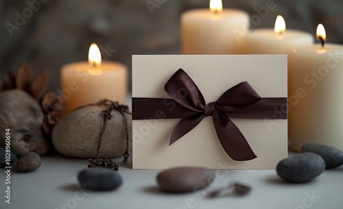 Elegant gift card with candles and stones
