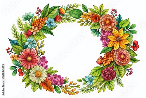 Hand Drawn Wreath Set - Romantic Floral Design Elements for Garlands and Round Frames photo