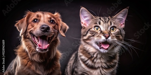 Happy Dog and Cat Together on Transparent Background - Adorable Pets for Stock Photos