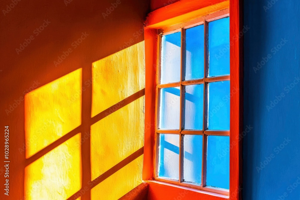 Obraz premium Window with Colorful Walls and Sunlight Casting Shadows