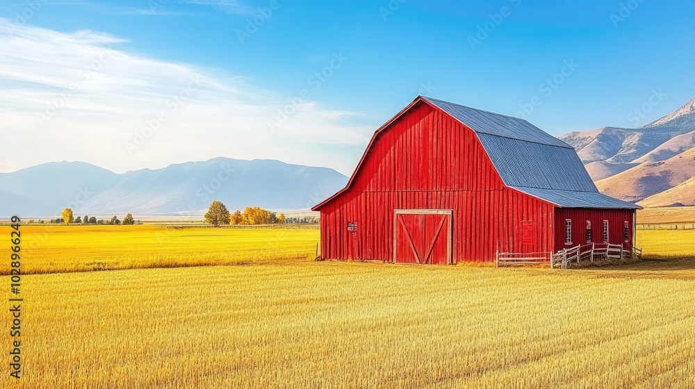 Obraz premium Picturesque Red Barn in a Scenic Landscape