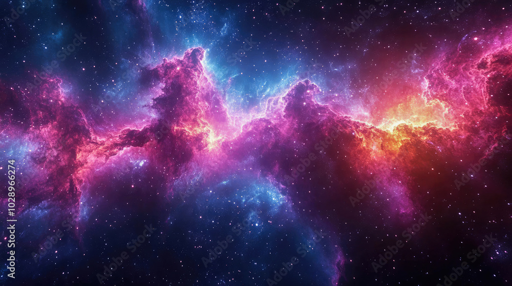 A vivid pink and blue cosmic nebula glowing against the backdrop of deep space, featuring stars and galactic clouds A vivid pink and blue cosmic nebula glowing against the backdrop of deep space, featuring stars and galactic clouds