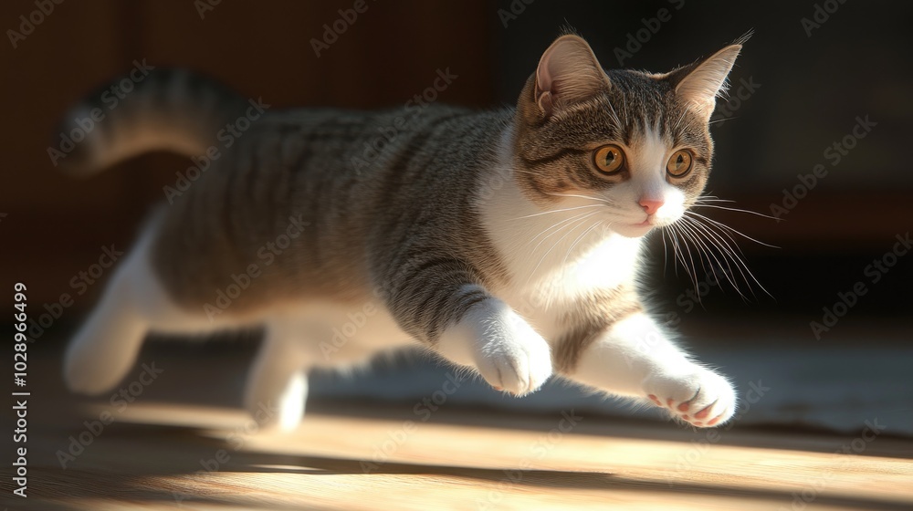 Playful Cat Chasing a Beam of Light Playful Cat Chasing a Beam of Light