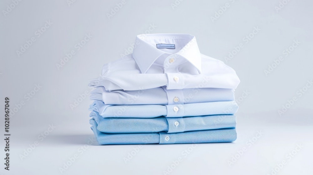 Stack of White and Light Blue Dress Shirts with Buttons Stack of White and Light Blue Dress Shirts with Buttons