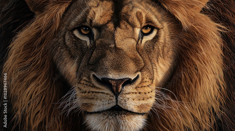 Majestic lion portrait, fierce expression, captivating gaze. Majestic lion portrait, fierce expression, captivating gaze.