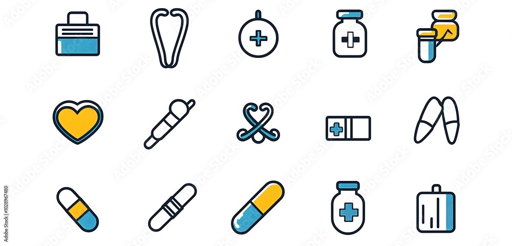 A set of icons for a website about the stomach and health A set of icons for a website about the stomach and health