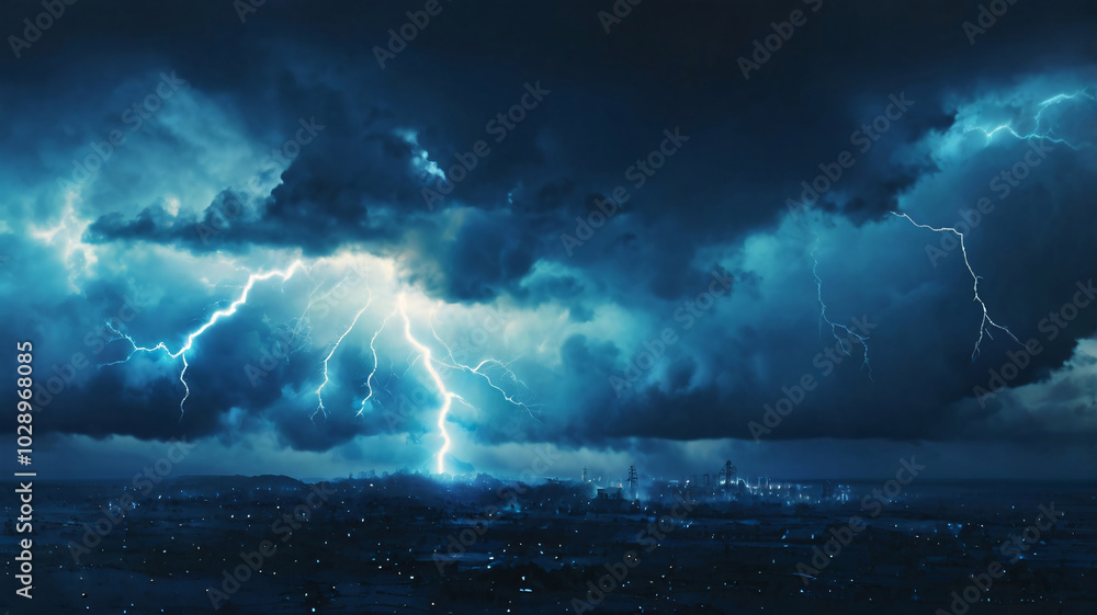 Fototapeta premium Realistic thunder light and blue smoke cloud