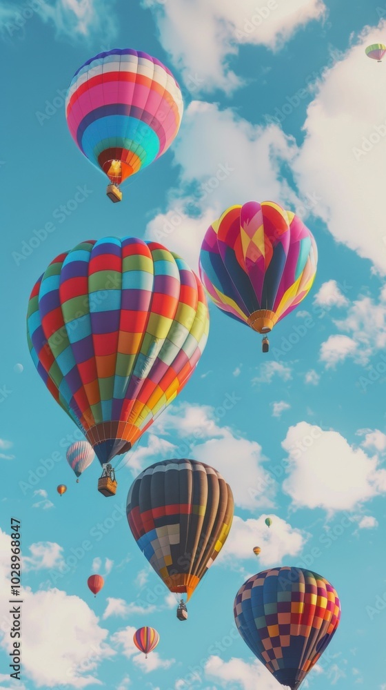 Colorful hot air balloons floating in the sky, 4K hyperrealistic photo Colorful hot air balloons floating in the sky, 4K hyperrealistic photo