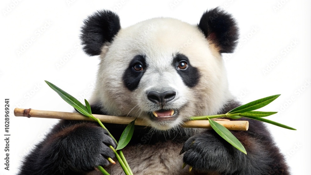 Naklejka premium giant panda eating bamboo