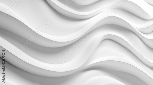 White background with three-dimensional wave shapes representing smooth curves photo