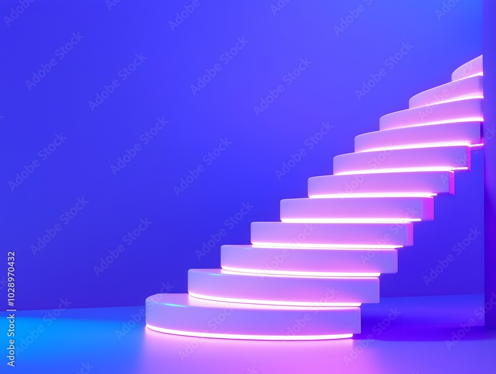 Abstract Glowing Spiral Staircase in Blue Light Abstract Glowing Spiral Staircase in Blue Light