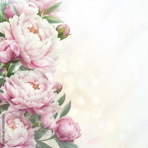 Fresh bunch of pink peonies and roses with copy space. photo