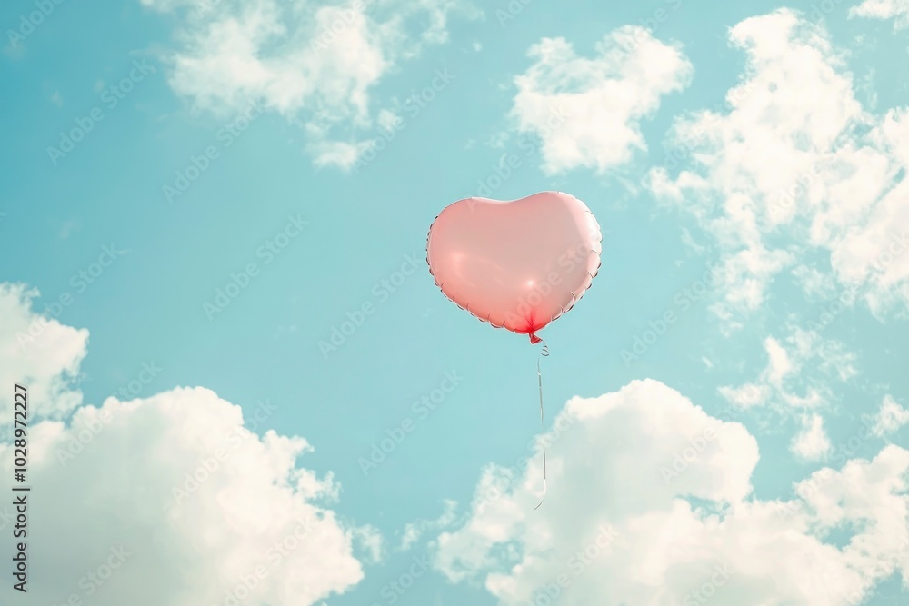 Fototapeta premium Pink heart balloon on blue sky background. Valentines day concept.