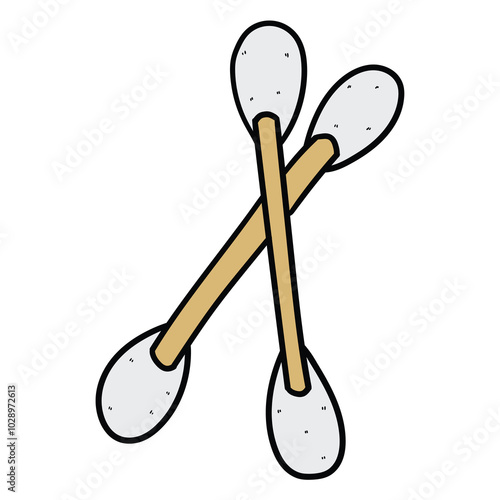 Hand drawn cartoon two cotton swabs on white background.