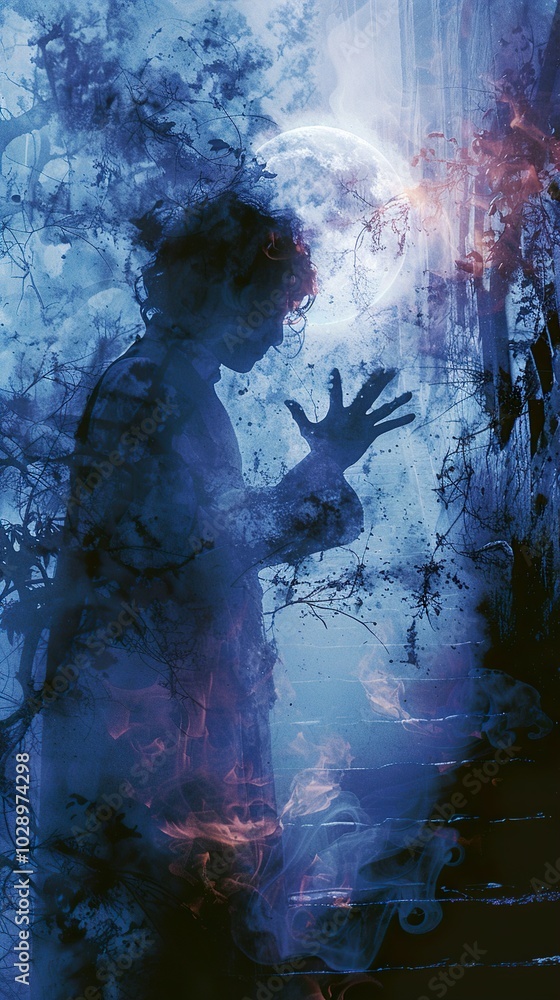 Dreamlike Silhouette in a Mystical Forest Dreamlike Silhouette in a Mystical Forest