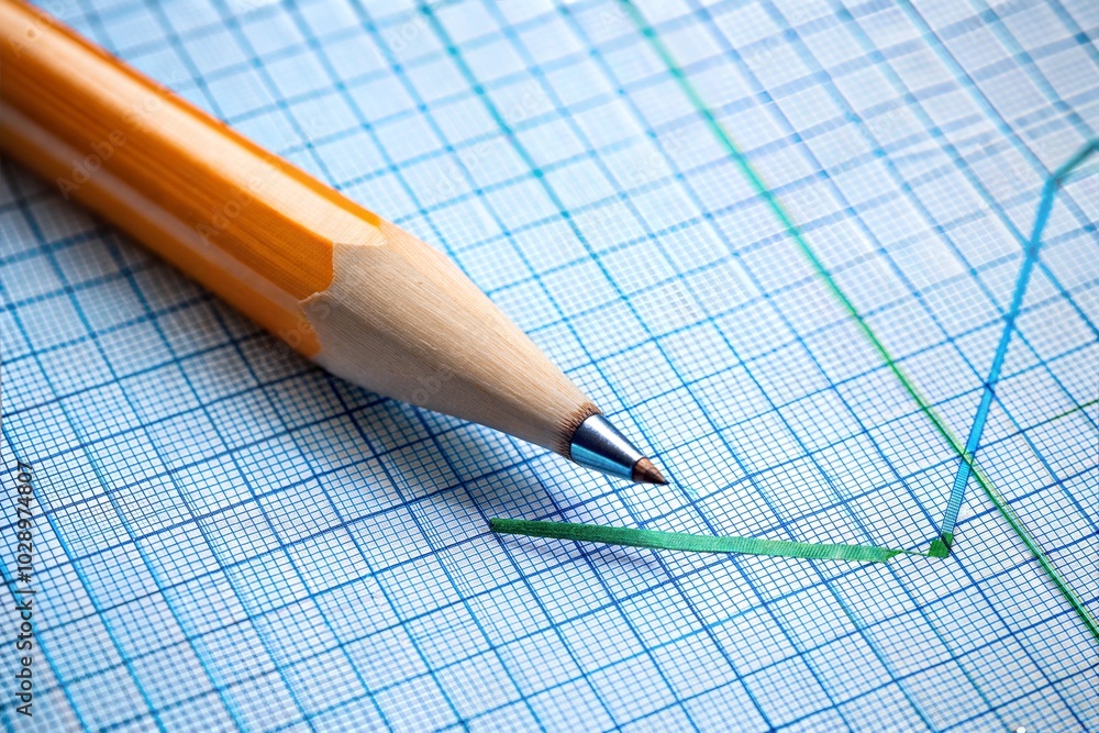 Preparation for learning yellow pencil on graph paper ready for educational tasks Preparation for learning yellow pencil on graph paper ready for educational tasks