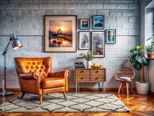 Wallpaper Mural Hipster Interior Mockup with Posters and Chair - 3D Macro Photography for Modern Home Decor Inspiration Torontodigital.ca