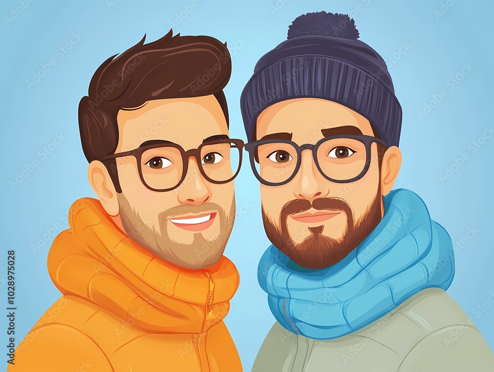 Fototapeta premium Vector Flat Illustration of Two Gay Guys Kissing