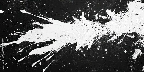 Black and white grunge texture with white paint splashes on a dark background photo