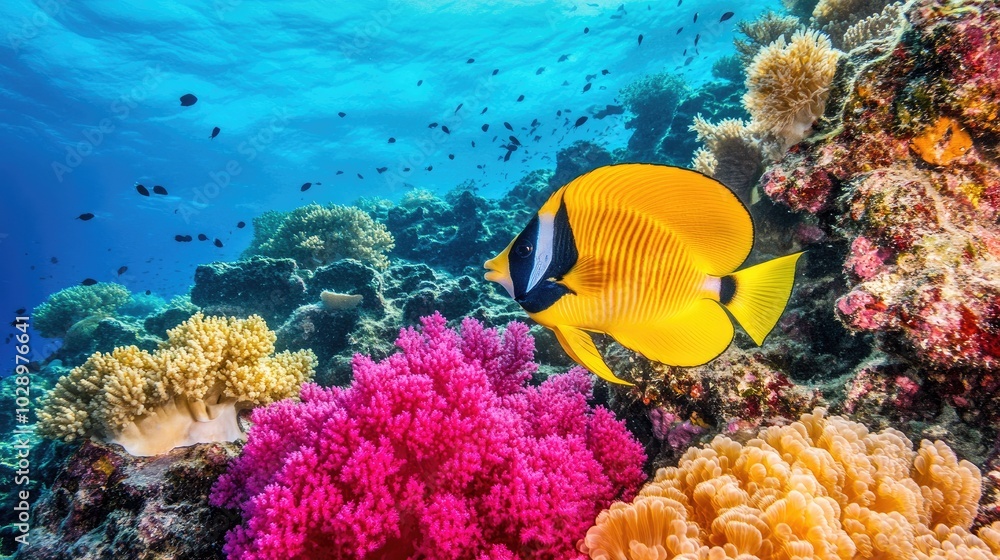 Vibrant Tropical Fish Swimming in Clear Waters Vibrant Tropical Fish Swimming in Clear Waters