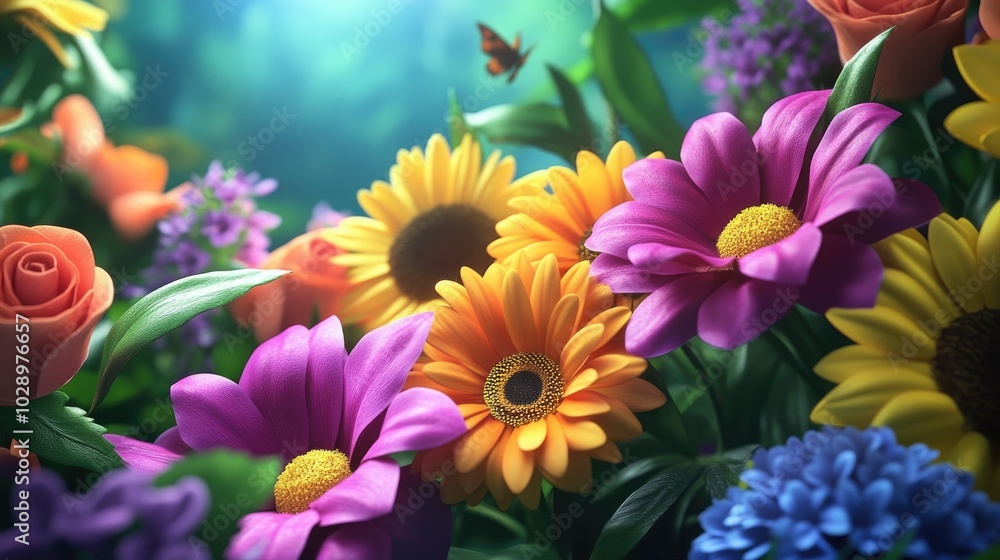 Vibrant Flowers in Full Bloom in Colorful Garden Vibrant Flowers in Full Bloom in Colorful Garden