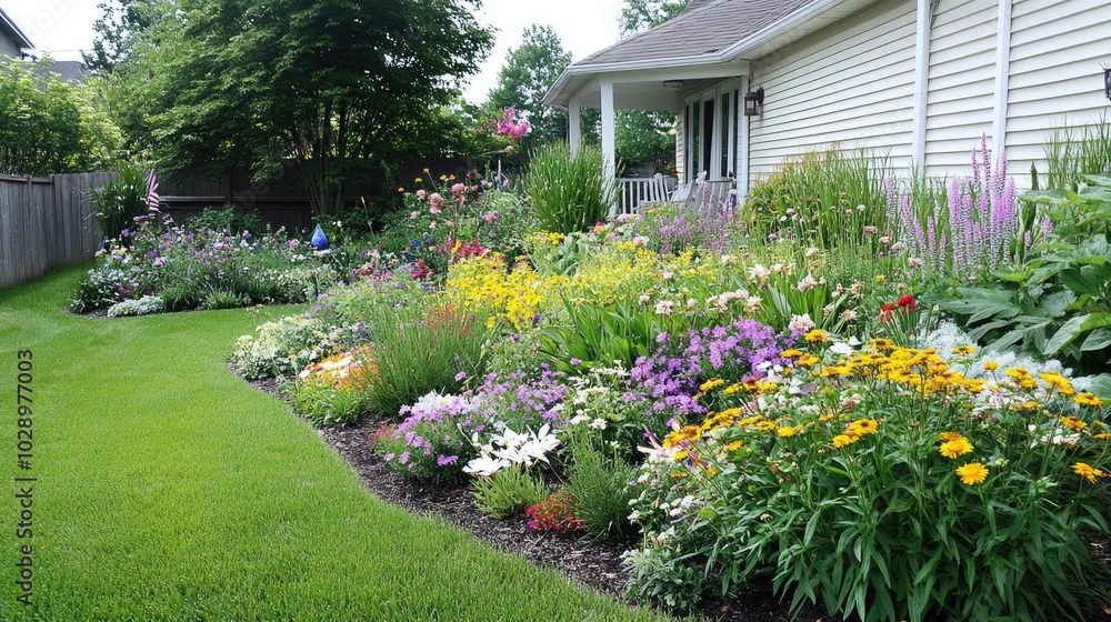 Naklejka premium Colorful Perennial Garden in Summer Bloom