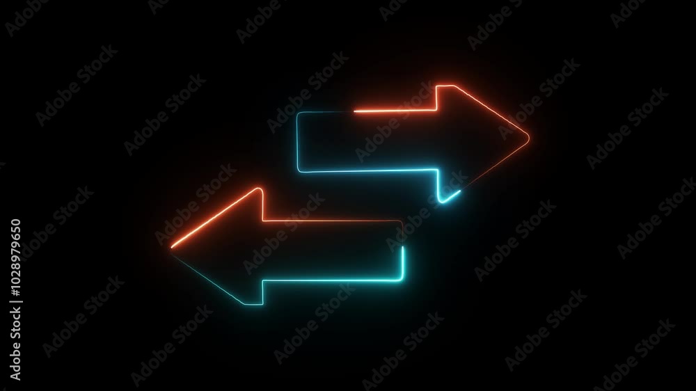 Neon arrows symbol icon. The green-and orange color arrow, points down and up. Black Background with arrow direction up and down. Directional sign. Flat design Neon arrows symbol icon. The green-and orange color arrow, points down and up. Black Background with arrow direction up and down. Directional sign. Flat design