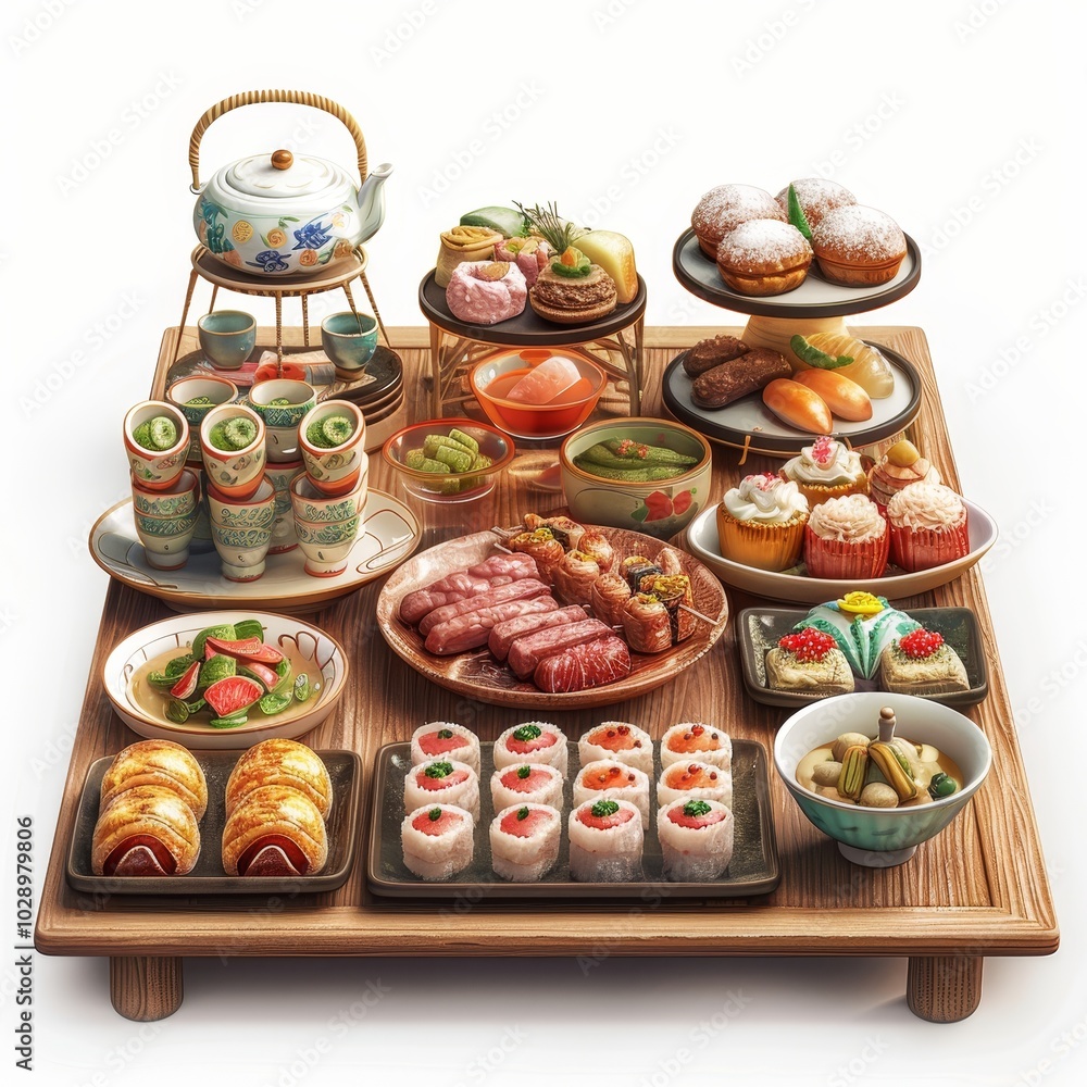 Beautifully Arranged Assorted Japanese Cuisine Delicacies Beautifully Arranged Assorted Japanese Cuisine Delicacies