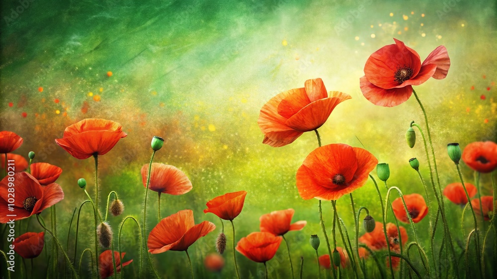 Fototapeta premium Illustration of Red Poppies on Washi Kozo Paper - Beautiful Floral Art for Nature Lovers and Home Decor
