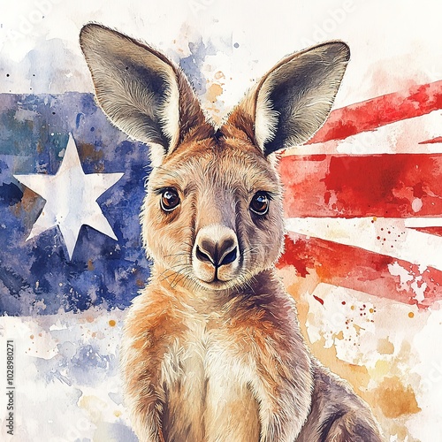 Festival illustrations of the Australian flag, kangaroo or koala bear,generated with AI. photo