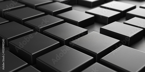 High-Contrast Geometric Blocks in Black and White 3D Render on Dark Background