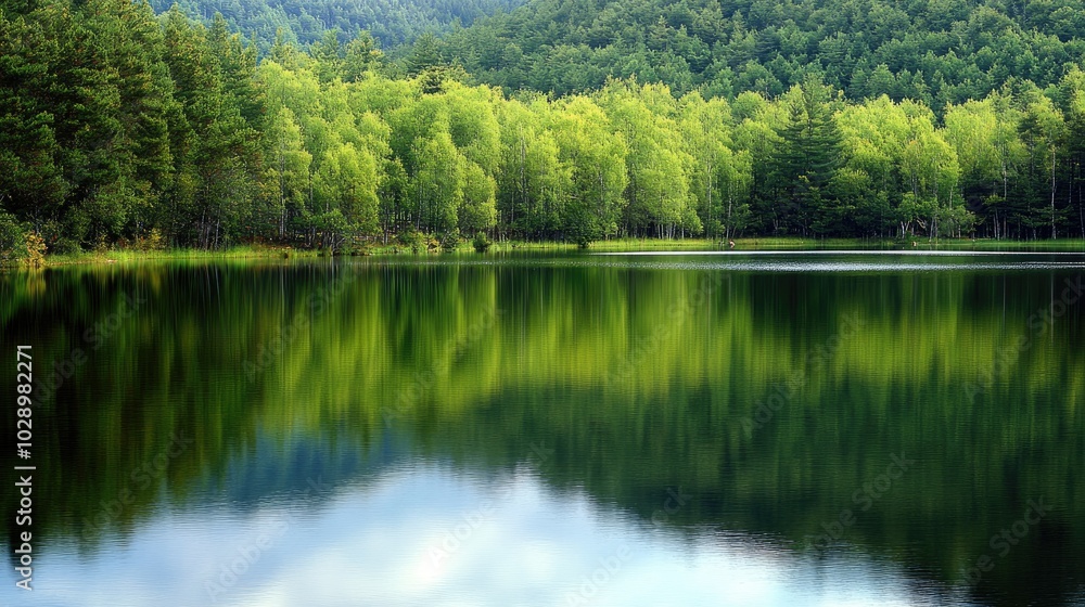 Tranquil Lake Surface with Reflections of Trees Tranquil Lake Surface with Reflections of Trees