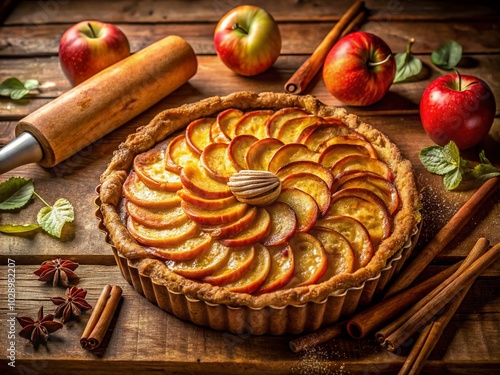 Indulge in this luscious Bozzy Apple Tart, boasting a golden crust and vibrant fresh ingredients, perfect for capturing stunning food photographs. A photo