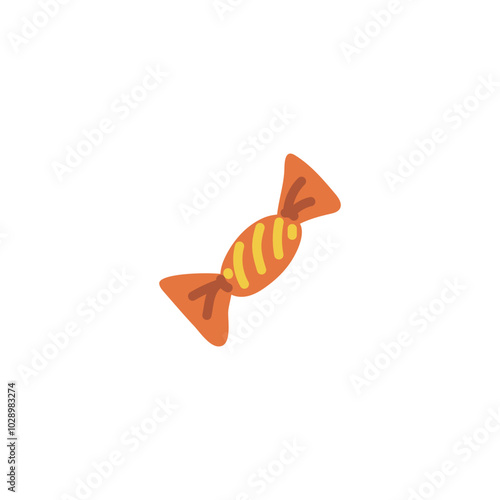 Vector image of an oval candy in a striped package on a white background.