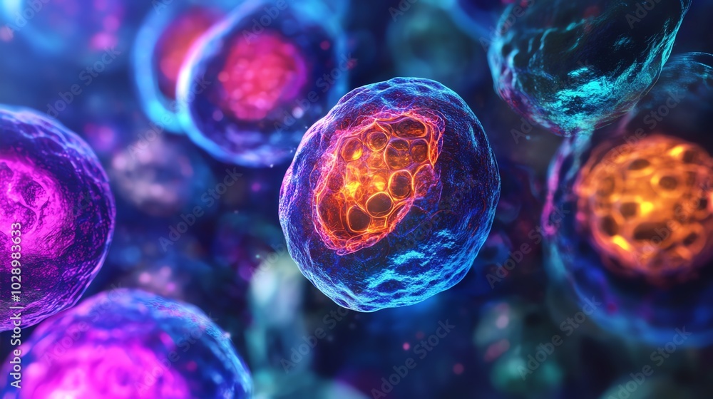 Obraz premium Colorful cells in vibrant microscopic detail