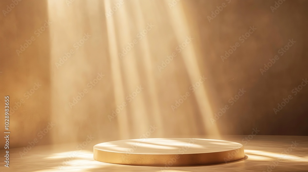Wooden podium in soft glowing sunlight Wooden podium in soft glowing sunlight