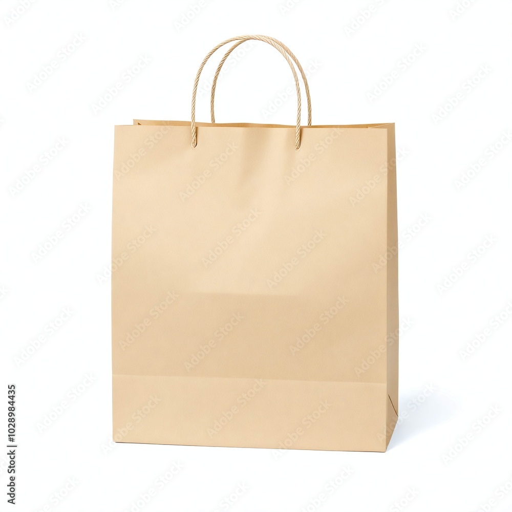 A large eco-friendly paper shopping bag with sturdy handles, isolated on white. Ideal for promoting sustainable packaging solutions and green retail practices. A large eco-friendly paper shopping bag with sturdy handles, isolated on white. Ideal for promoting sustainable packaging solutions and green retail practices.