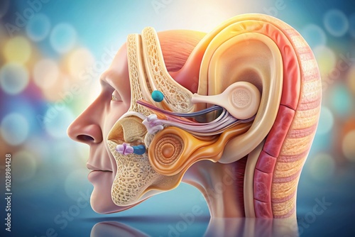 Inner Ear Anatomy: 3D Abstract Model of Eardrum and Cochlea for Medical Visualization photo