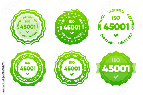 45001 Iso certified standarts collection. International Organization for Standardization stamp. Vector illustration.