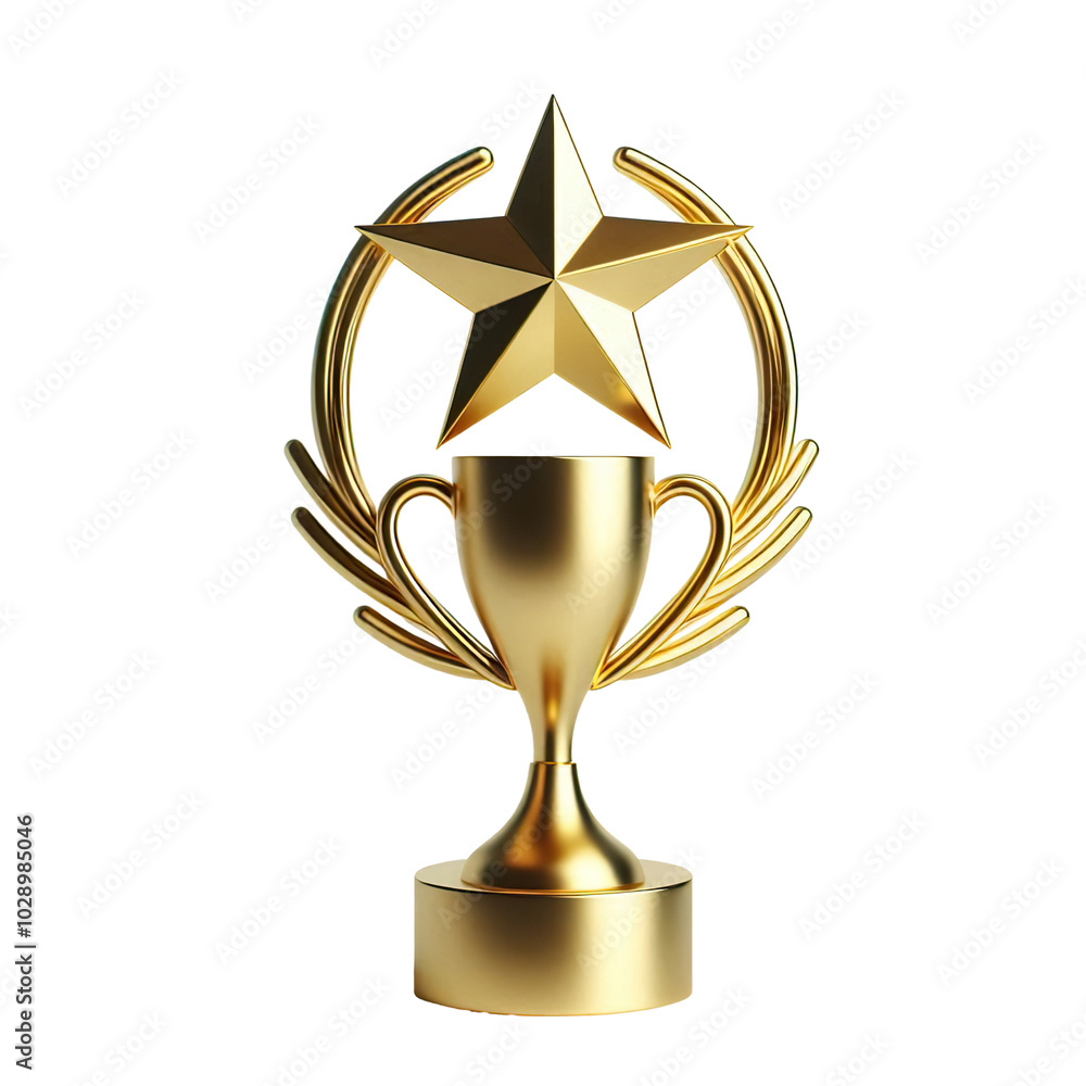 Metallic 3D image of golden trophy with a star on top on a white background PNG Metallic 3D image of golden trophy with a star on top on a white background PNG