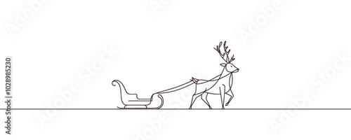 One continuous line drawing Santa Claus on reindeer and sled. concept for Christmas and New Year. vector illustration.