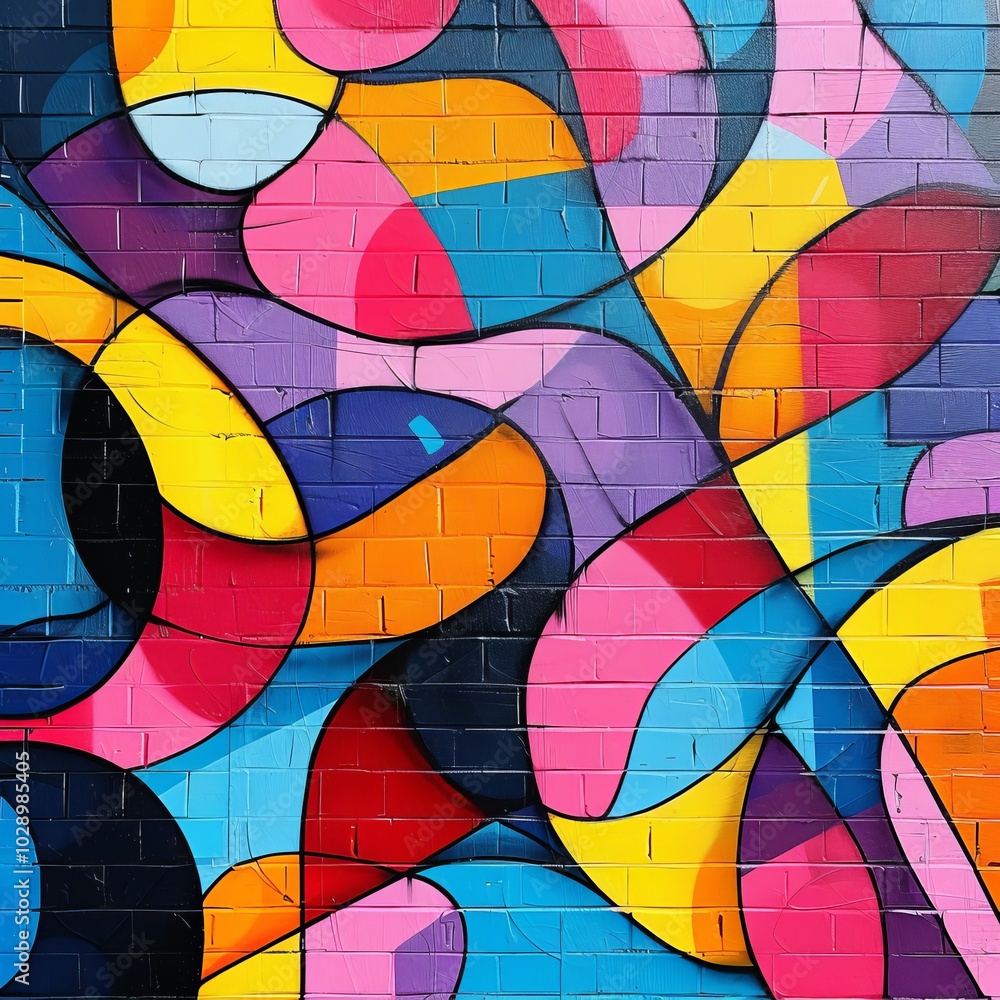 Fototapeta premium Vibrant Abstract Mural with Colorful Geometric Shapes