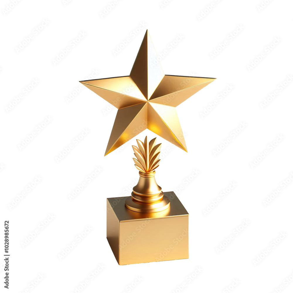 Metallic 3D image of golden trophy with a star on top on a white background PNG Metallic 3D image of golden trophy with a star on top on a white background PNG