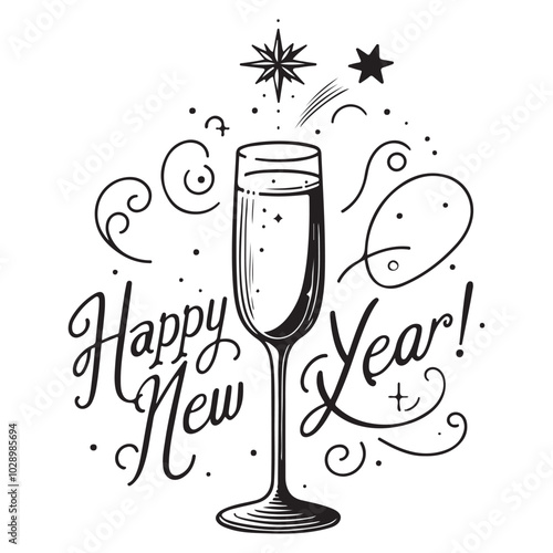 champagne glasses icon with happy new year wish. vector illustration