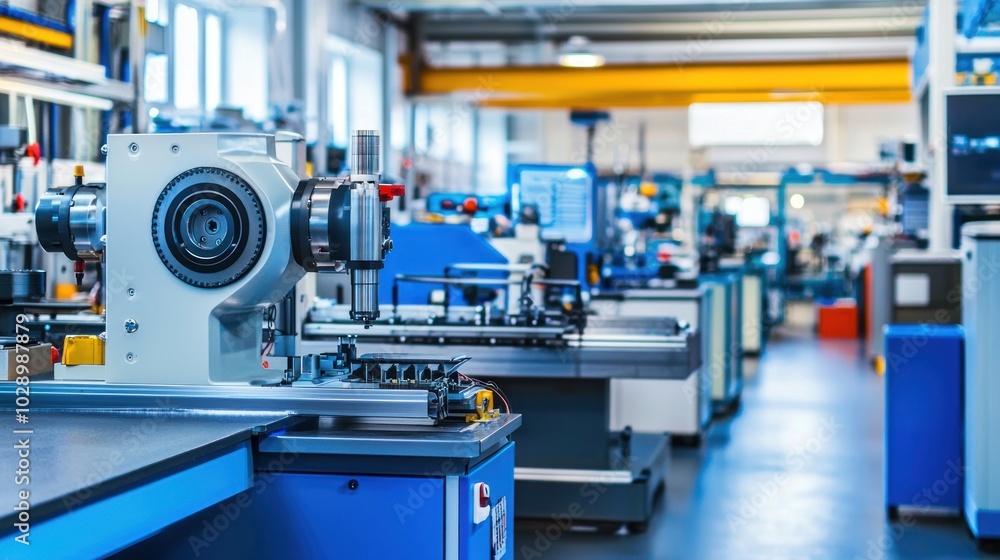 Fototapeta premium Modern industrial equipment displayed in a clean, organized workspace.
