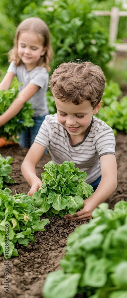 custom made wallpaper toronto digitalChildren enjoying harvesting fresh vegetables in garden.