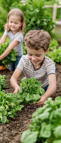 Wallpaper Mural Children enjoying harvesting fresh vegetables in garden. Torontodigital.ca