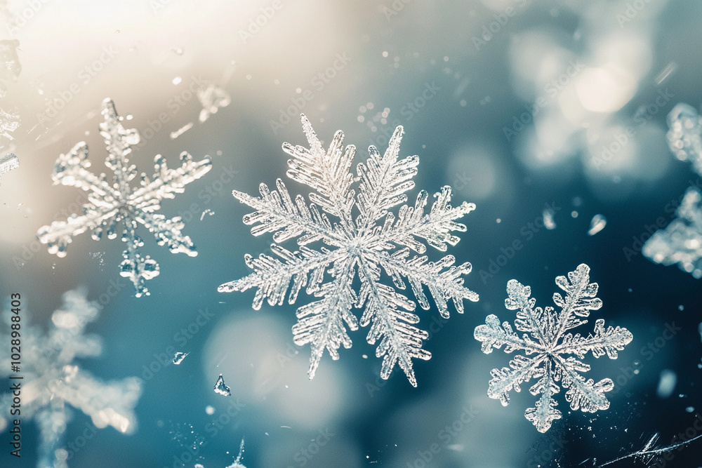 Delicate snowflakes gracefully falling in a winter wonderland Delicate snowflakes gracefully falling in a winter wonderland